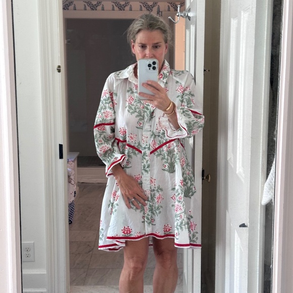 JULIET DUNN Raglan Shirt Dress in Japanese floral, red and sage floral - Picture 3 of 10